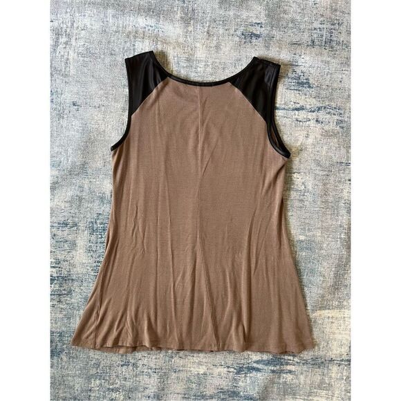 B.L.E.U. Tan Black Studded Long Tank Top w Faux Leather Shoulders Small - Picture 8 of 8